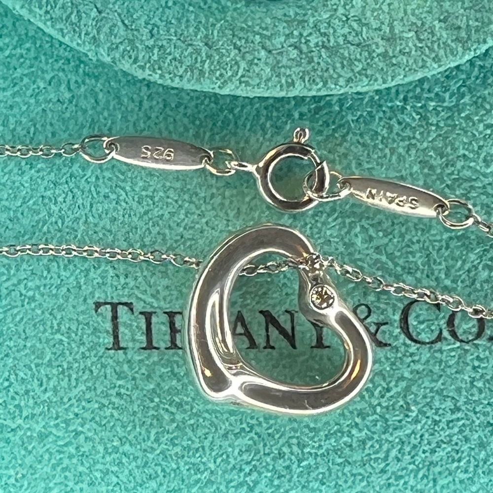 Tiffany & Co Elsa Peretti Open Heart Pendant with 2P Diamond 16"